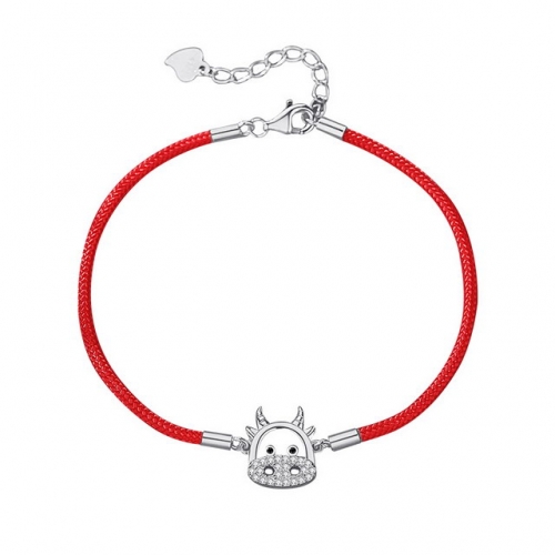 925 Sterling Silver Simple Bracelet Bullish Soaring Hand Rope Braided Red Rope Animal Cow Bracelet Fashion Accessories Wholesale Jewelry