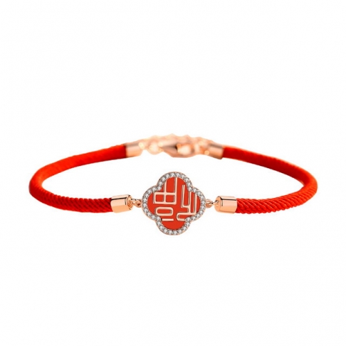 Four-Leaf Clover Blessing Hand Rope Chinese Style Red Rope Agate Bracelet Woven Ladies Bracelet Chains For Jewelry Making Wholesale