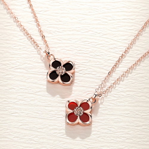 925 Sterling Silver Necklace Four-Leaf Clover Diamond Necklace Light Luxury Temperament Rose Gold Necklace Agate Necklace Fine Jewelry Wholesale