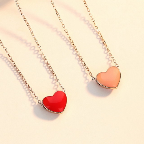 925 Sterling Silver Necklace Temperature Change Color Heart Pendant Rose Gold Love Heart Necklace Simple Fashion Clavicle Chain Jewelry Wholesale