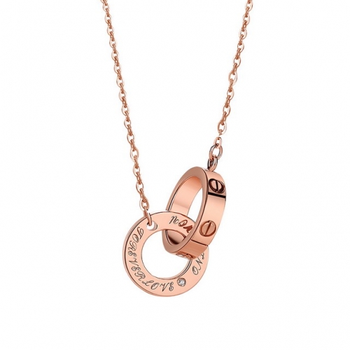 925 Sterling Silver Necklace Simple Double Ring Necklace Rose Gold Letter Clavicle Chain Jewelry Wholesale