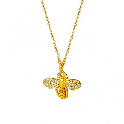 925 Sterling Silver Necklace 14K Golden Bee Necklace Simple Zircon Pendant Creative Clavicle Chain Buy Jewelry Online