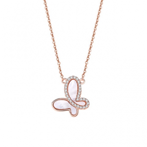 925 Sterling Silver Necklace Full Diamond Butterfly Necklace Rose Gold Mother-Of-Pearl Pendant Clavicle Chain 925 Sterling Silver Wholesale Fashion Je