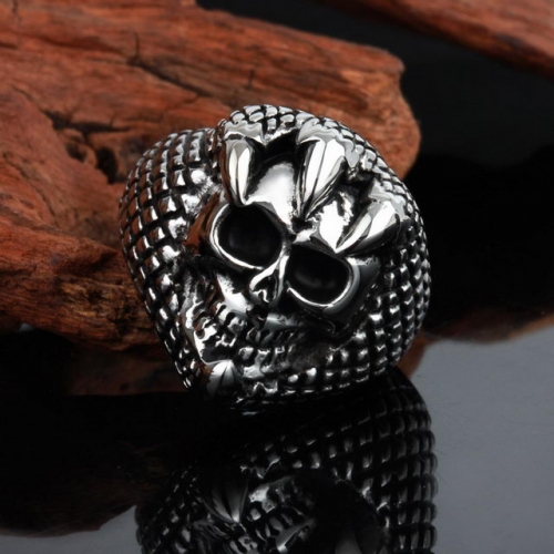 European And American Fashion Titanium Steel Casting Ferocious Skull Ring Men'S Personality Domineering Stainless Steel Ring