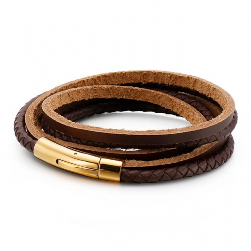 European And American Men'S Stainless Steel Multi-Layer Leather Woven Fashion Jewelry Bracelet Leather Personalized Creative Bracelet
