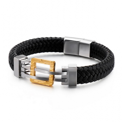 Personality High Quality Geometry Simplicity Style Men's Titanium Steel Leather Bracelet Wholesale