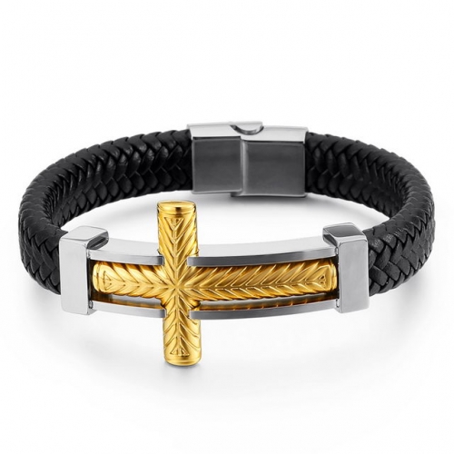 New Fashion Creative Cross Leather Rope Bracelet Men'S Stainless Steel Leather Bracelet