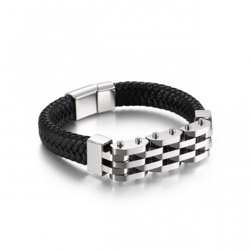 Woven Leather Titanium Steel Bracelet Retro Locomotive Trendy Man Simple Personality Stainless Steel Jewelry Wholesale