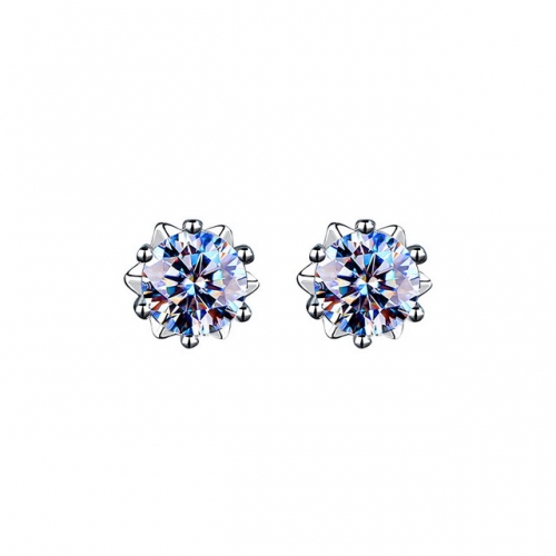 925 Sterling Silver Stud Earrings 1 Carat Moissan Diamond Stud Earrings Simulation Diamond Snowflake Earrings