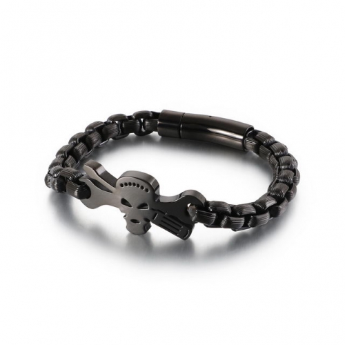 Stainless Steel Square Mouth Bead Tide Accessories Japanese And Korean Men'S Stainless Steel Retro Skull Bracelet