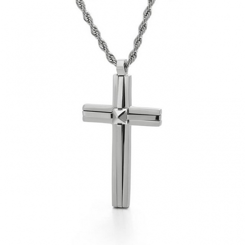 New Accessories European And American Necklace Street Hip Hop Titanium Steel Double Layer Personality Tide Cross Pendant Wholesale