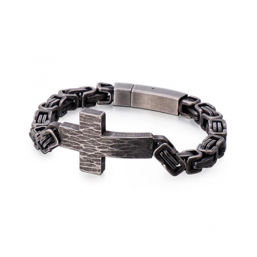 Titanium Steel Jewelry Korean Textured Cross Bend Brand Personalized Retro Bracelet Men'S Imperial Chain Jewelry Wholesale