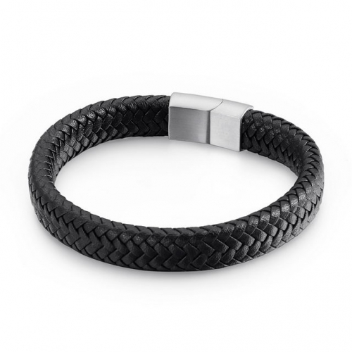 Stainless Steel Men'S Leather Bracelet Simple Leather Braided Leather Rope Bracelet Titanium Steel Magnet Clasp Bracelet