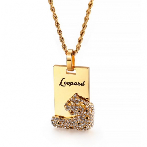 Personality European And American Hip Hop Pendant Zircon Inlaid Leopard Pendant Animal Necklace Titanium Steel Jewelry