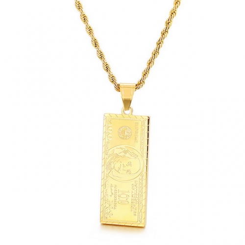Fashion Creative Electroplate Gold Us Dollar Pattern Diamond Pendant Pharaoh Stainless Steel Pendant