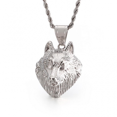 Punk Hip Hop Titanium Steel Stereo Carving Wolf Head Pendant Diamond Inlaid Personalized Men'S Stainless Steel Pendant
