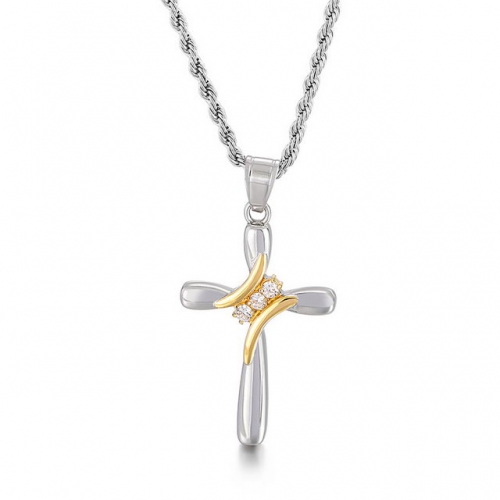 European And American Fashion Jewelry Wholesale Electroplate Gold Diamond Inlaid Stainless Steel Creative Men'S Cross Pendant