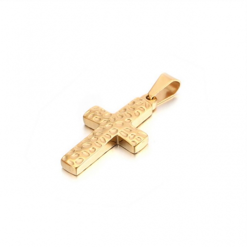 Hot Sale Textured Electroplate Gold Black Trendy Titanium Steel Boys' Little Cross Pendant Wholesale