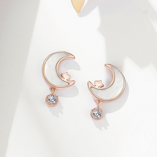 925 Sterling Silver Earrings Star And Moon Earrings Simple Creative Earrings Mother-Of-Pearl Earrings Jewelry Supplies Cheap
