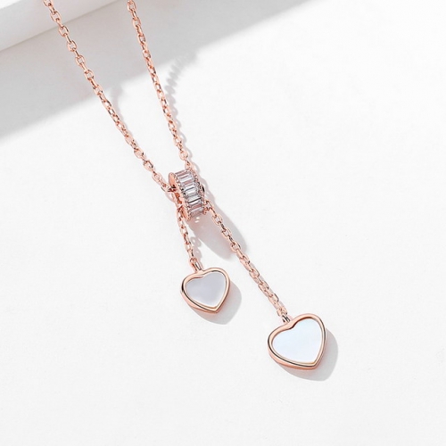S925 Sterling Silver Love Necklace Fritillary Collarbone Chain Heart-Shaped Tassel Rose Gold Sweater Chain