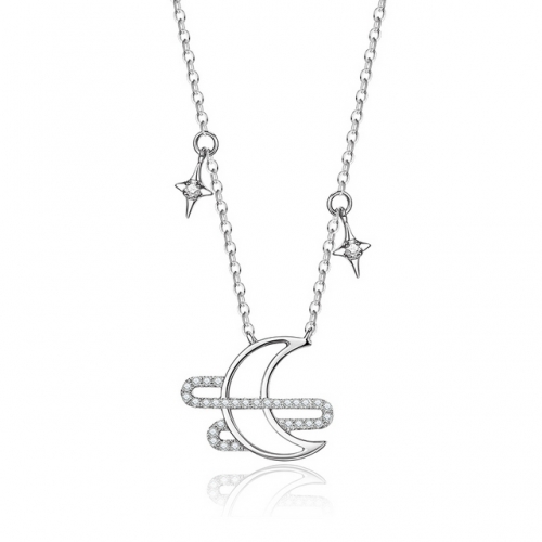 925 Sterling Silver Necklace Star And Moon Necklace Fashion Light Luxury Clavicle Chain Girlfriend Gift Necklace Jewelry Wholesale Company
