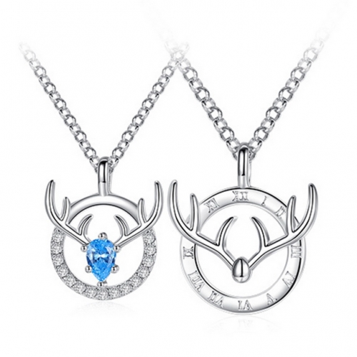 925 Sterling Silver Necklace A Deer With You Couple Necklace Antler Clavicle Chain Valentine'S Day Gift Jewelry Wholesale Company