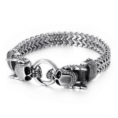 European And American Personality Titanium Steel Keel Chain Bracelet Punk Style Men'S Diamond Inlaid Skull Bracelet