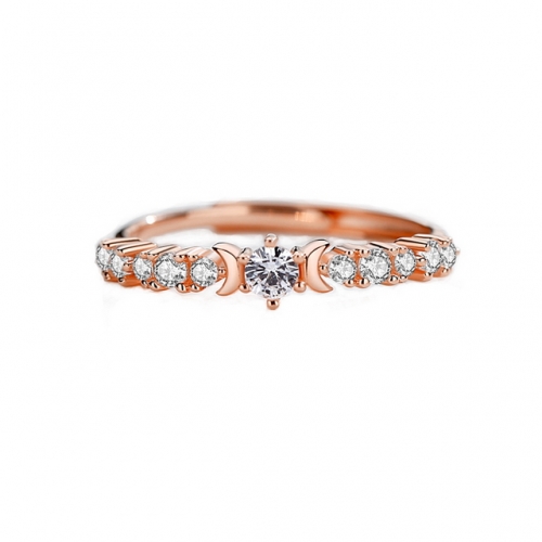 925 Sterling Silver Moon Ring Rose Gold Single Ring Full Diamond Opening Adjustable Ring Fashion Jewelry Online Shopping