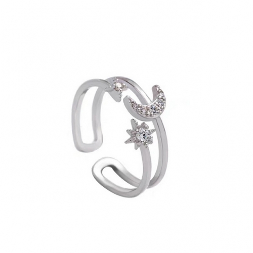 925 Sterling Silver Ring Flashing Diamond Sterling Silver Ring Star And Moon Double Opening Female Ring China Wholesale Jewelry Suppliers