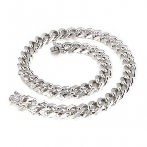 Street Popular Simple Four Sides Polished Men'S Titanium Steel Inlaid Diamond Dragon Buckle Necklace Jewelry Wholesale