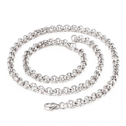 Shinning 316L Stainless Steel Men'S Fashion Personality Square Diamond Cutting Rolo Chain Bracelet Necklace Set