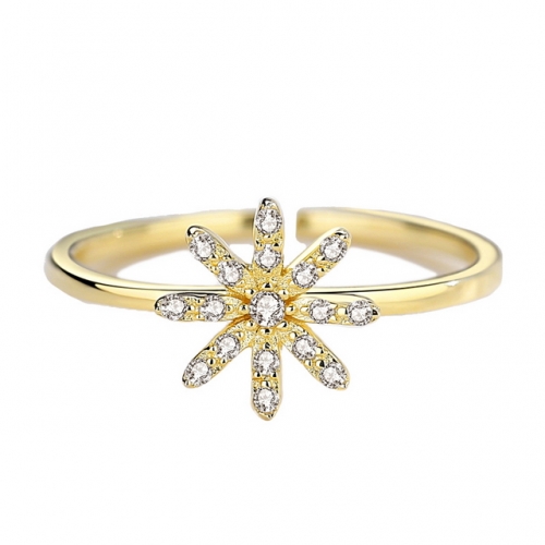 925 Sterling Silver Ring Flower Ring Opening 14K Gold Zircon Ring China Wholesale Jewelry Suppliers