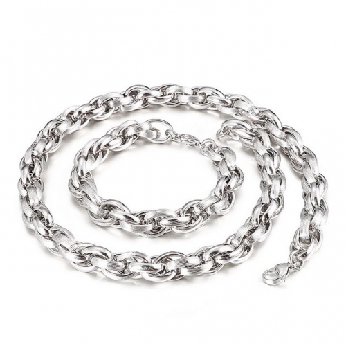 Japanese And Korean Fashion Street Trend Men'S Simple Stainless Steel Pattern Rope Chain Bracelet Necklace Set
