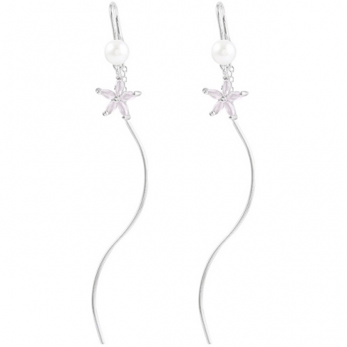 S925 Sterling Silver Earrings Cherry Blossom Ear Line Literary Temperament Earrings Long Flower Earrings Wholesale Jewelry Fashion