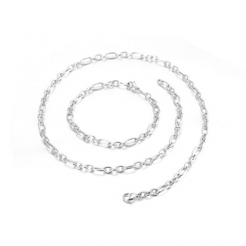 European And American Fashion Men's Hip Hop Rap Cable Chain Stainless Steel Bracelet Necklace Set Accessories Wholesale