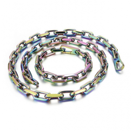 Japanese And Korean Fashion Multi-color Titanium Steel Men'S Cable Chain Simple Versatile Stage Accessories Bracelet Necklace Set