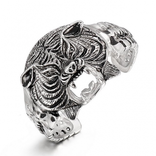 European And American Fashion Personality Retro Tiger Head Stainless Steel Opening Men's Bangle Fashion Men'S Jewelry Wholesale