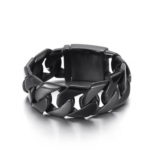 European And American Fashion Domineering Jewelry Wholesale Vacuum Plated Black Men'S Titanium Steel Curb Chain Bracelet