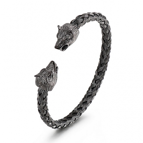 Fashion Trend Men'S Stainless Steel Jewelry Electroplate Black Personality Domineering Wolf Head Open Bangle