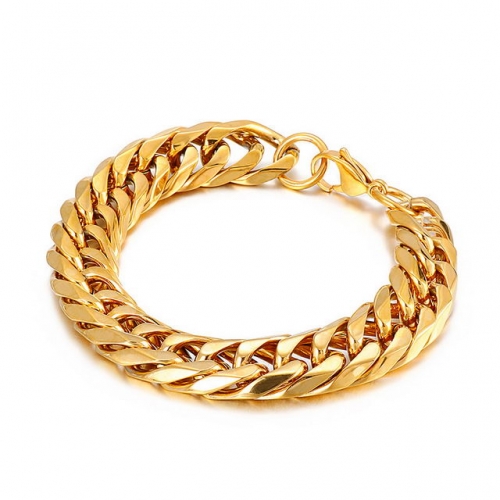 European And American Fashion Men'S 18 K Gold Plated Titanium Steel Fashion Simple Curb Chain Bracelet Necklace