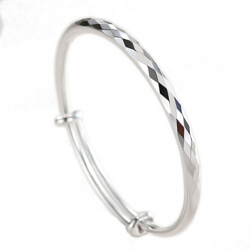 S999 Sterling Silver Bracelet Simple Bracelet Multi-Diamond Bracelet Open Smooth Push-Pull Bracelet Wholesale Fine Jewelry