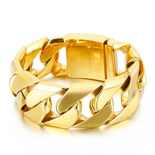 Men'S Stainless Steel Jewelry Wholesale European And American Fashion Gold Bullish Titanium Steel Hip Hop Curb Chain Bracelet