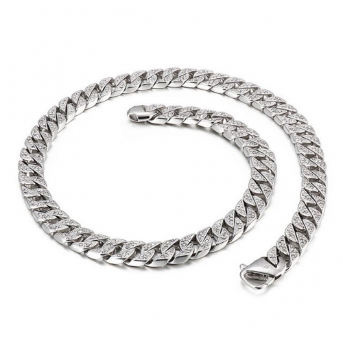 European And American Fashion Men'S Hip Hop Rock Accessories Creative Personality Inlaid Diamond Curb Chain Titanium Steel Necklace Wholesale