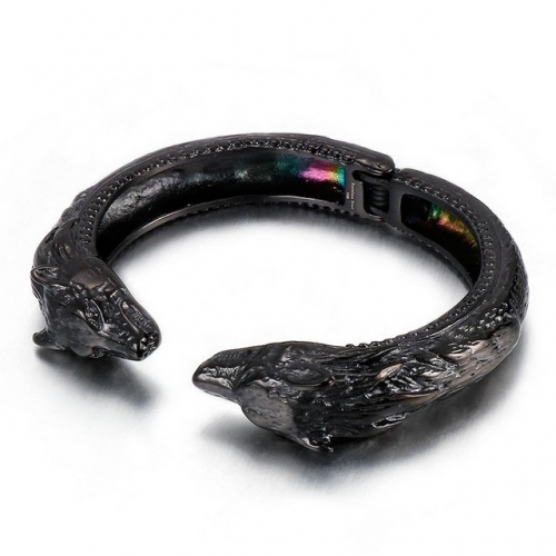 Stainless Steel Jewelry Wholesale Titanium Steel Black Wolf Head Open Bangle Punk Men'S Hand Accessories