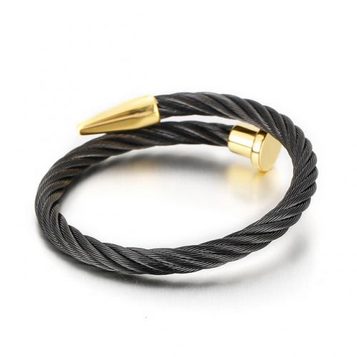 European And American Fashion Trend Nail Bracelet Electroplate Black Titanium Steel Men'S Steel Wire Open Bangle
