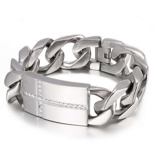 Trendy Men'S Fashion Titanium Steel Bracelet Punk Style Cross And 8-Character Pattern Diamond Inlaid Brand Men'S Bracelet