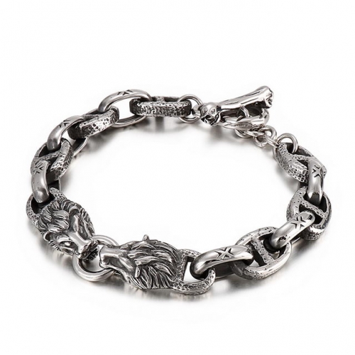 Street Fashion Trend Titanium Steel Textured Rolo Chain Creative Lion Head Men'S Bracelet Stage Accessories