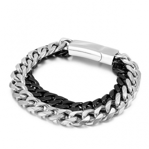 Personalized Simple Korean Double Color Bracelet Titanium Steel Men's Double Curb Chains Bracelet