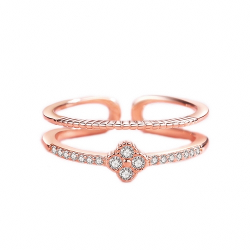 S925 Sterling Silver Ring Four-Leaf Clover Ring Rose Gold Ring Temperament Inlaid Zirconium Tail Ring Jewelry Wholesale Online