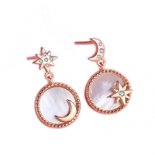 S925 Sterling Silver Earrings Star And Moon Earrings Temperament Zircon Earrings Small Mother-Of-Pearl Earrings Wholesale Fashion Jewelry